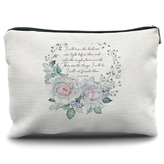 Nogrit Christian Inspirational Makeup Bag Cosmetic Bags for Women, Christian Gifts for Women Faith, Religious Bible Verse Small Makeup Cosmetic Bag for Purse, Floral Makeup Bag, Isaiah 42:16