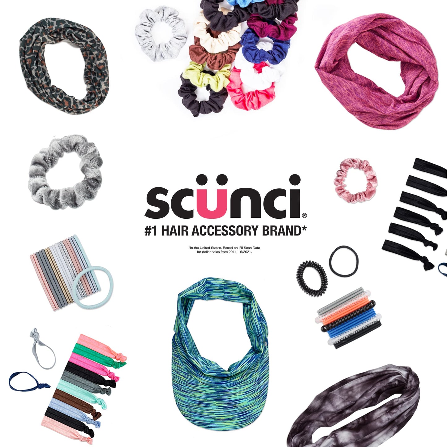 Scünci Hair Fashion Favorites Gift Set Includes 3 Claw Clips, 3 Scrunchies, 3 No-Damage Ponytail Holders, 11 Beautiful Holiday Elastics in Acrylic Presentation Box