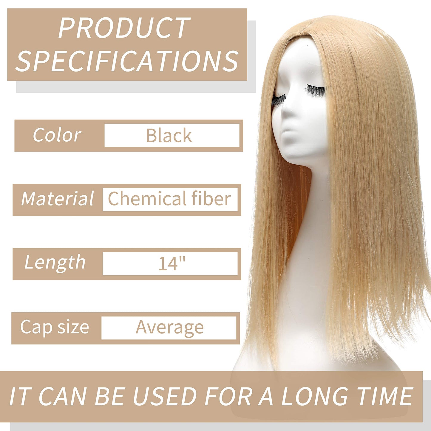 Blonde Wig Straight Hair Colorful Shawl Long Hair Split Women's Synthetic Girl Wig Middle Part Suitable for Daily Party Role Play Heat Resistant Natural 14’’ Lengthening Fashion