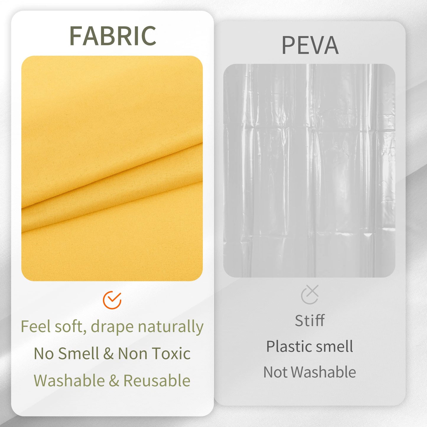 ALYVIA SPRING Yellow Shower Curtain or Liner with 3 Magnets - Soft Hotel Quality Fabric Shower Curtain for Bathroom, Light-Weight & Machine Washable - Standard Size 72x72, Mustard Yellow