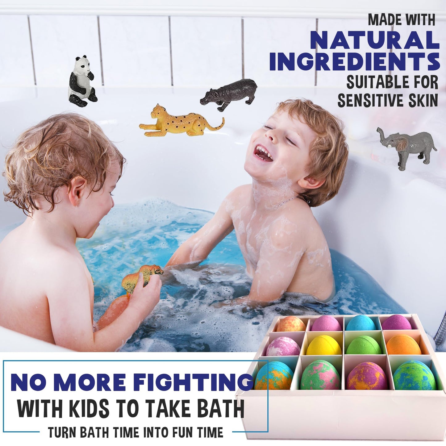 Bath Bombs for Kids with Surprise Inside, Kids Bath Bombs with Jungle Toys Inside, 12-Pack Organic Bath Bombs for Boys, Skin-Moisturizing Bubble Bath with Magic Bathbombs, Halloween Party Favors