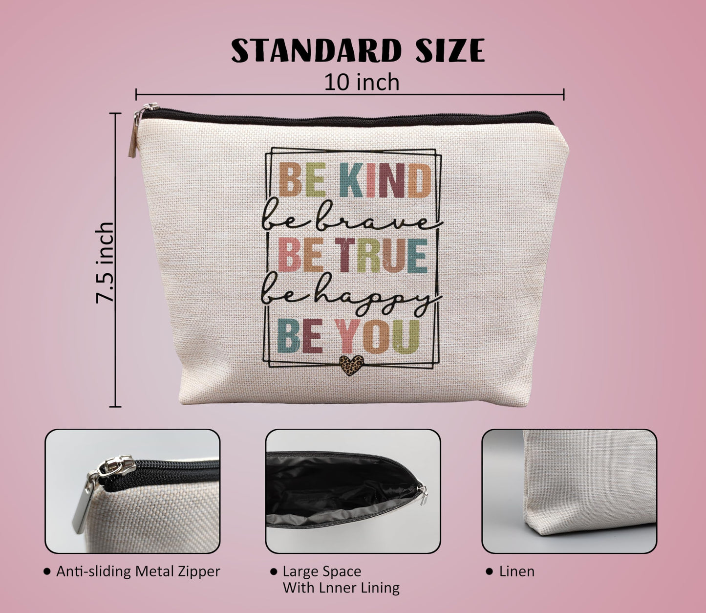 uinwk Be Kind Makeup Bags,Motivational Makeup Bag Cosmetic Bag,Kindness Gifts,Inspirational Gifts For Women Girls Friends Daughter Coworker