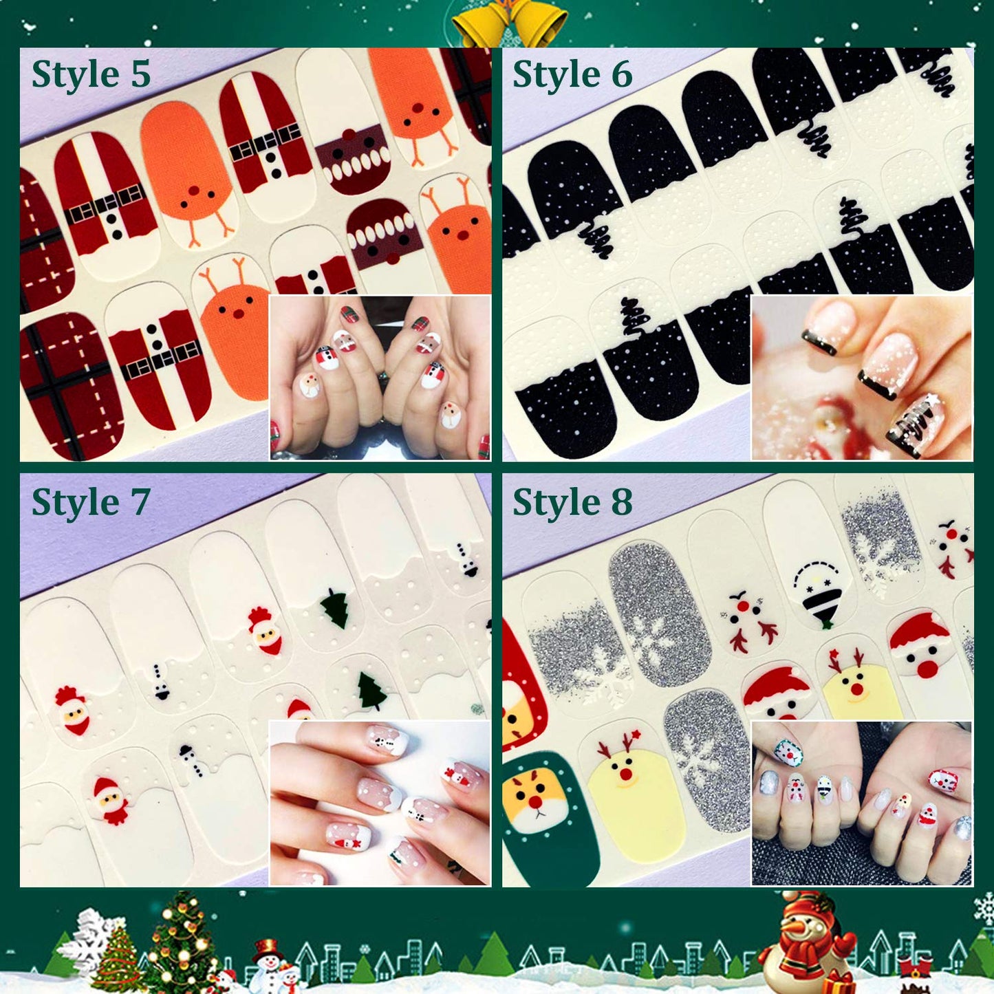 Kalolary 12 Sheets Christmas Full Wraps Self-Adhesive Nail Polish Stickers with 1Pcs Nail File, Nail Art Full-Cover Sticker for Women Winter Christmas Party Nail Decorations