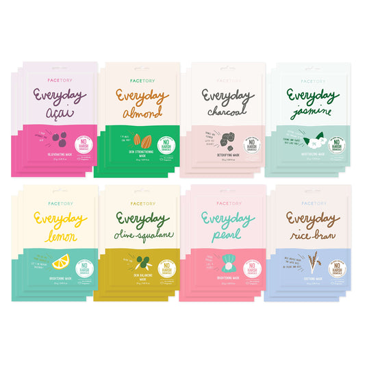 FACETORY K Beauty Face Mask Skin Care - EVERYDAY 8 COLLECTION Sheet Mask Set (24 pc) | Natural Premium Korean Face Mask For All Skin Types - No Sulfates No Parabens