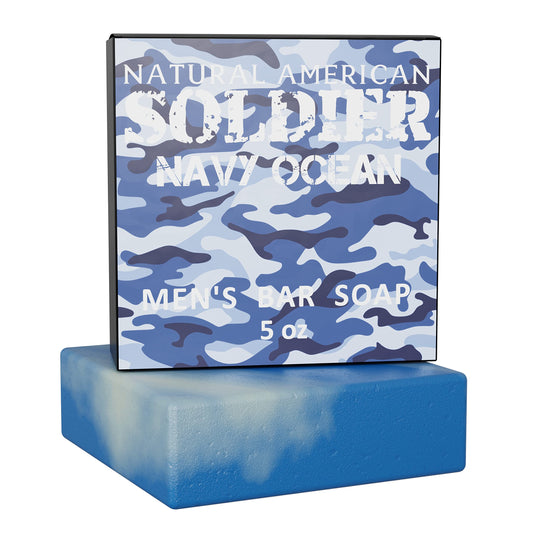 NATURAL AMERICAN SOLDIER Men’s Bar Soap – NAVY OCEAN - 100% All Natural, Masculine Scent, Essential Oils, Organic Shea Butter, No Harmful Chemicals – For Men - Made in USA - Man Soap, 5 oz