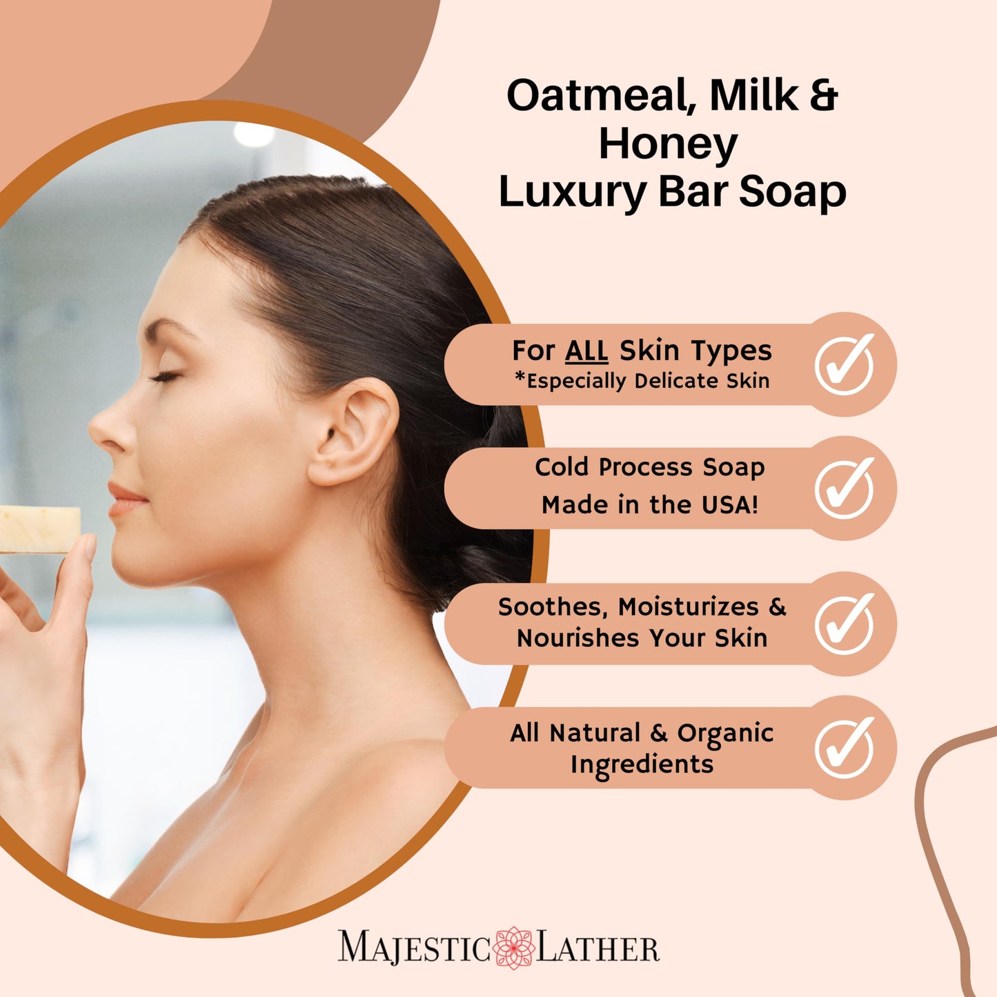 Majestic Lather Oatmeal, Milk & Honey Luxury Bar Soap For Face & Body - Gentle Skin Cleansing & Soothing with Colloidal Oatmeal, Shea Butter & Natural Oils. For All Skin Types