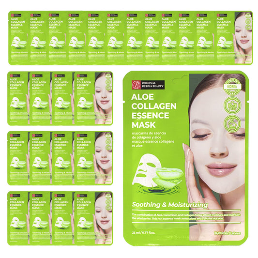 Innerest Original Derma Beauty Collagen Face Masks 24 PK Soothing & Moisturizing Aloe Face Mask Skin Care Sheet Masks Set for Beauty & Personal Care Korean Face Mask