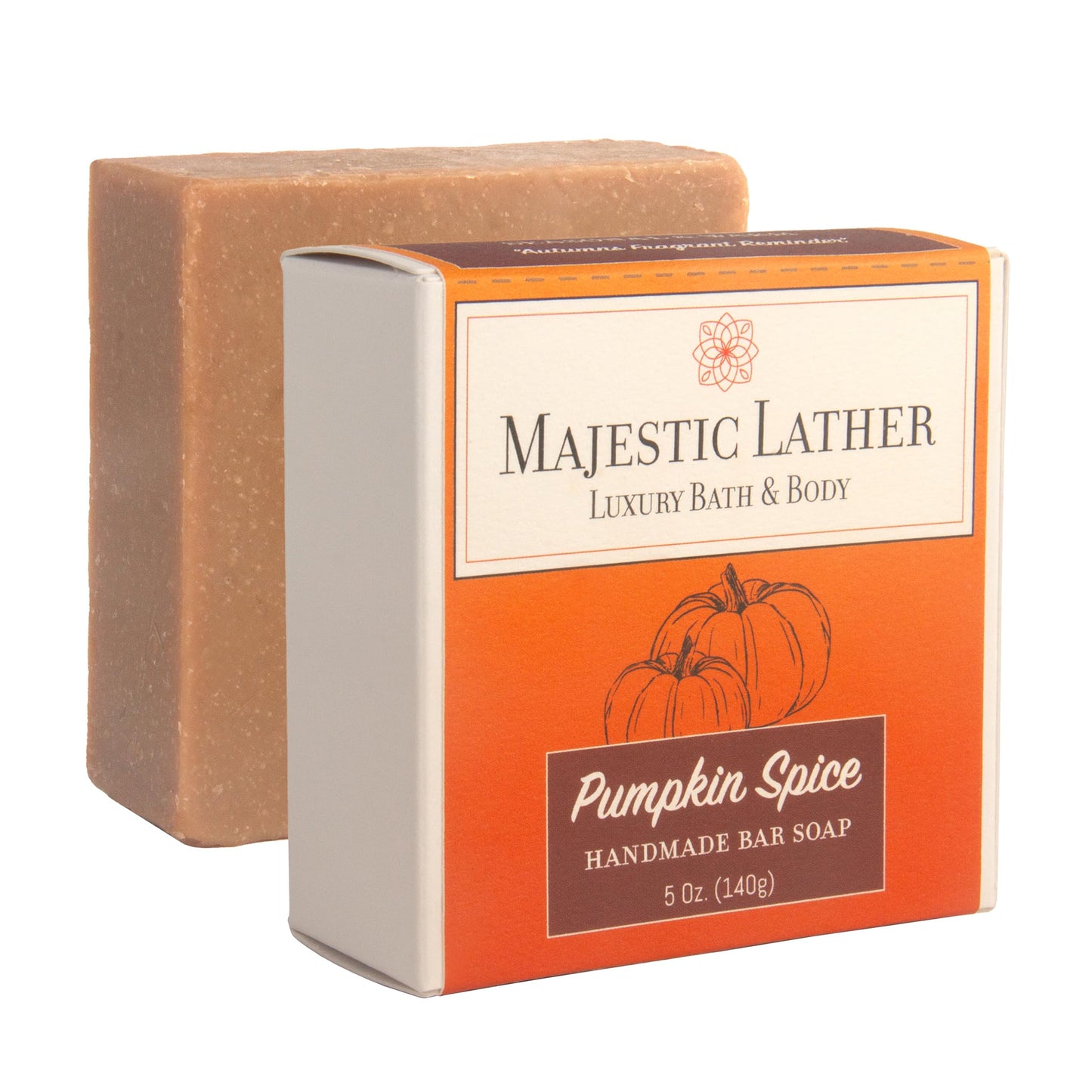 Majestic Lather Pumpkin Spice Luxury Bar Soap for Face & Body - Skin Soothing, Gentle Cleansing, Moisturizing & Nourishing - Shea Butter & Natural Oils. Cold Process. For All Skin Types