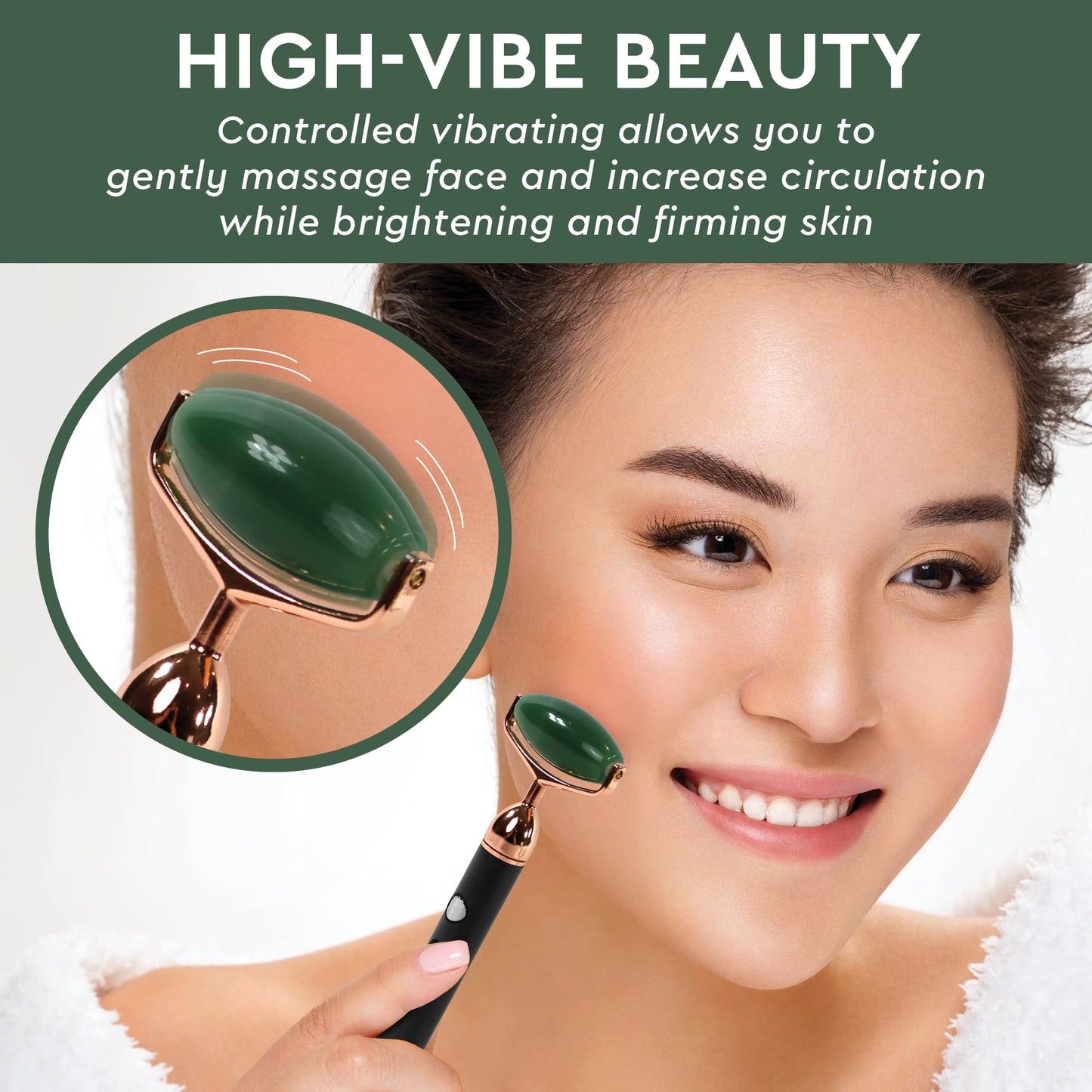 Vibrating Face Roller and Massager - 5 in 1 Rechargeable Jade Roller for Face for Soft and Smooth Skin, Relaxing Beauty Skin Care Set, Soothes Puffy Eyes