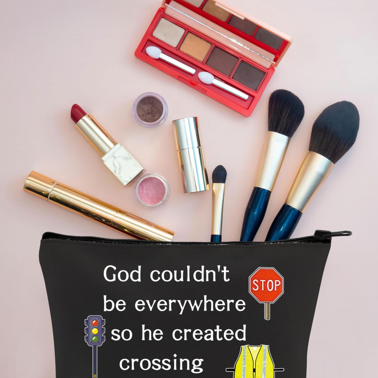 VAMSII Crossing Guard Gifts Lollipop lady Makeup Bag God Couldn’t be Everywhere He Created Crossing Guards Zip Bag (BLK-Crossing Guard)