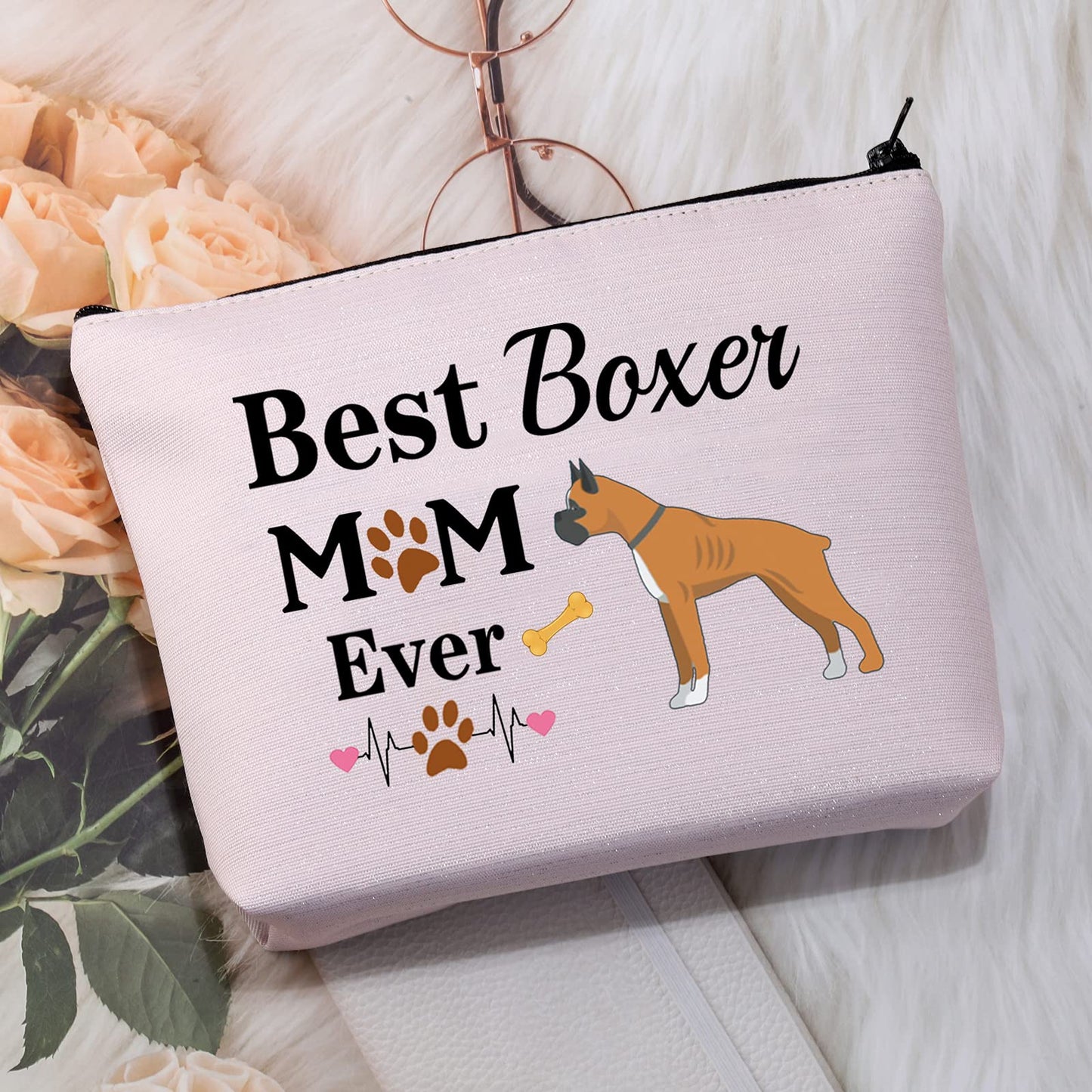 Boxer Mom Gifts Boxer Cosmetic Bag Best Boxer Mom Ever Makeup Bag Boxer Lover Gifts for Boxer Owner Travel Bag Toiletry Bag Organizer Case Purse Pouch (Boxer Mom Cosmetic Bag)