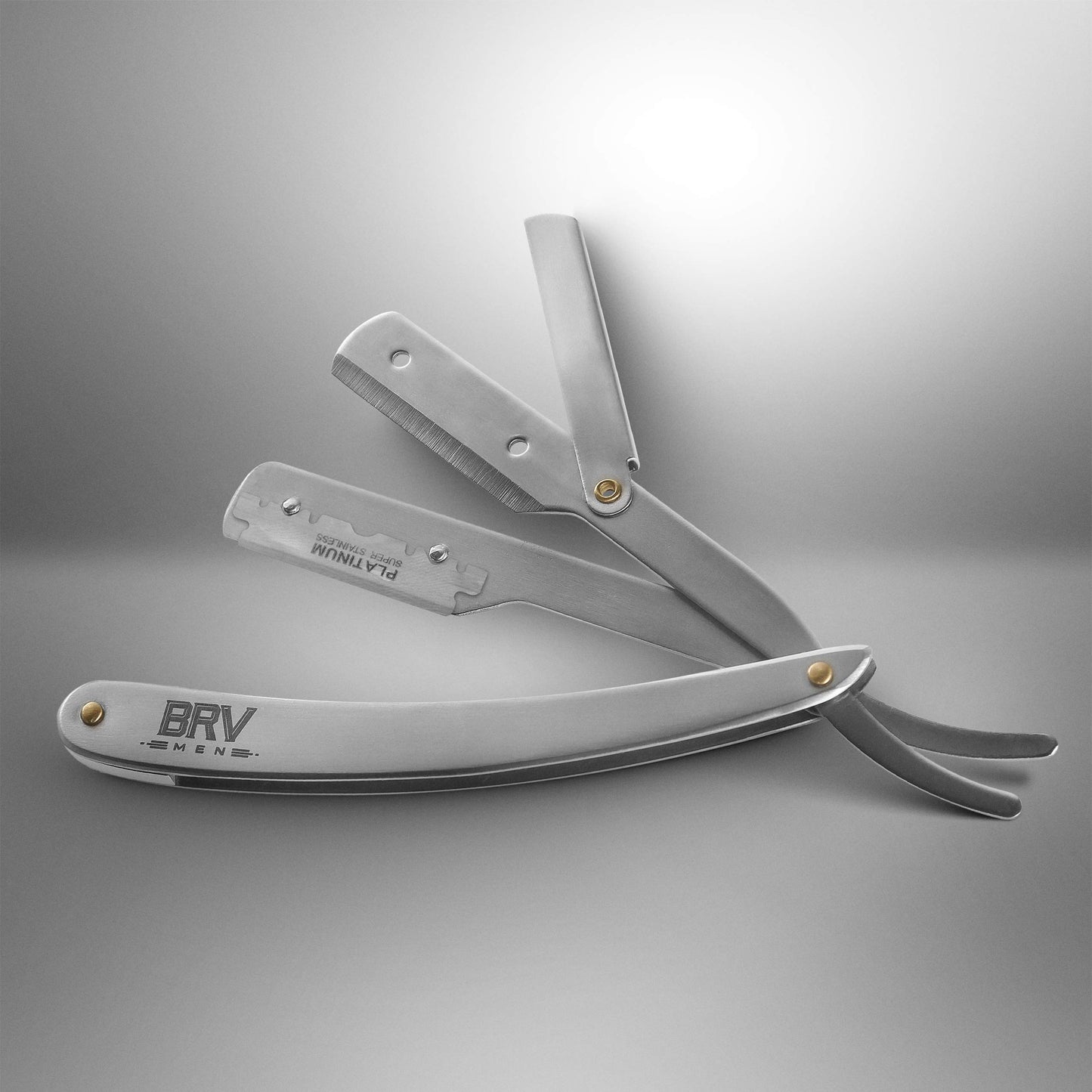 BRV MEN Professional Straight Edge Barber Razor w/ 100 Lord Platinum Single Edge Razor Blades | Straight Razors for Men | Barbershop Accessories | Mens Shaving Knife & Shavette - Silver