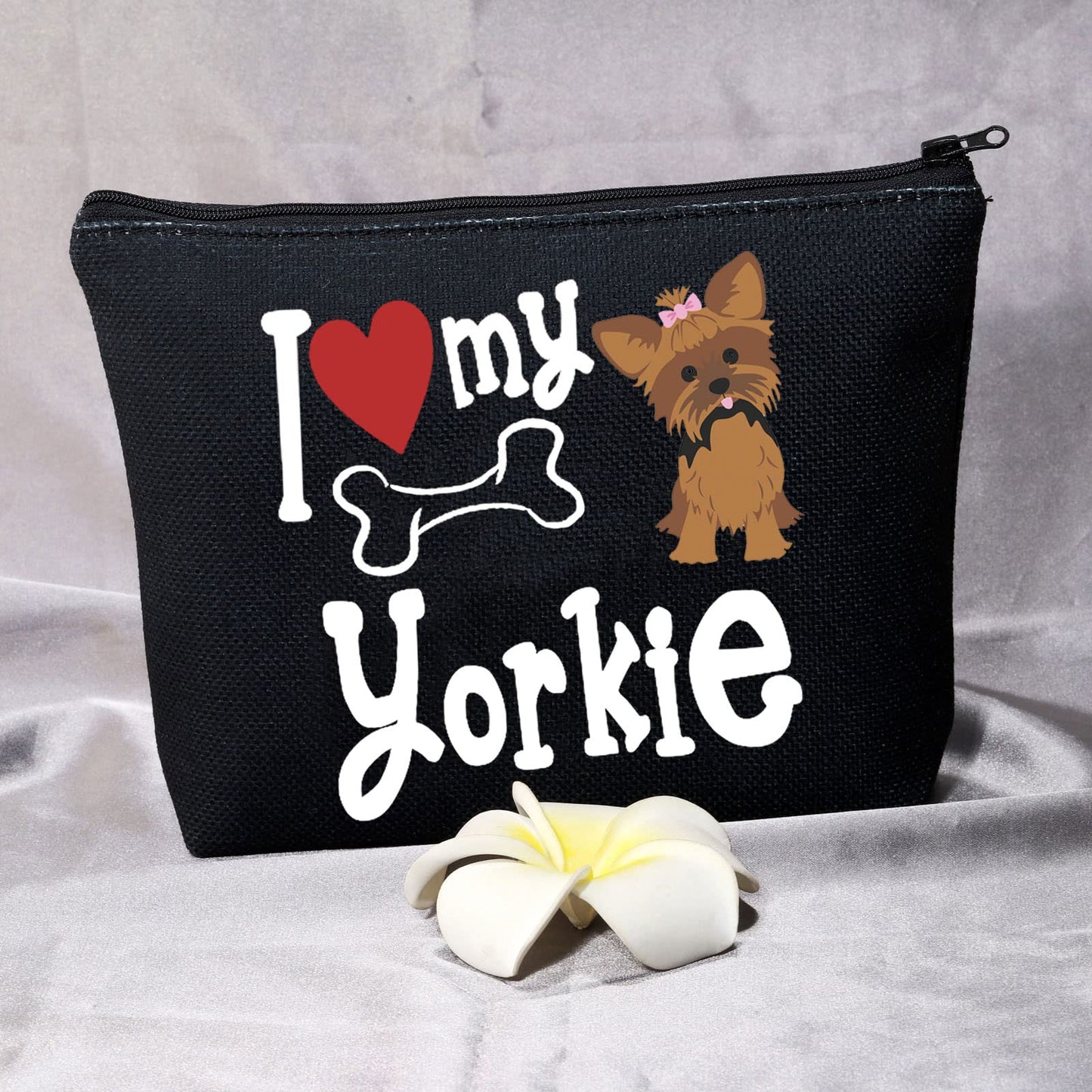 BDPWSS Yorkie Gift Yorkshire Terrier Puppy Dog Lover Cosmetic Makeup Bag Yorkie Love Gift I Love My Yorkie Waterproof Travel Pouch For Yorkie Lover Owner Yorkie Mom Gift (I love Yorkie bl)