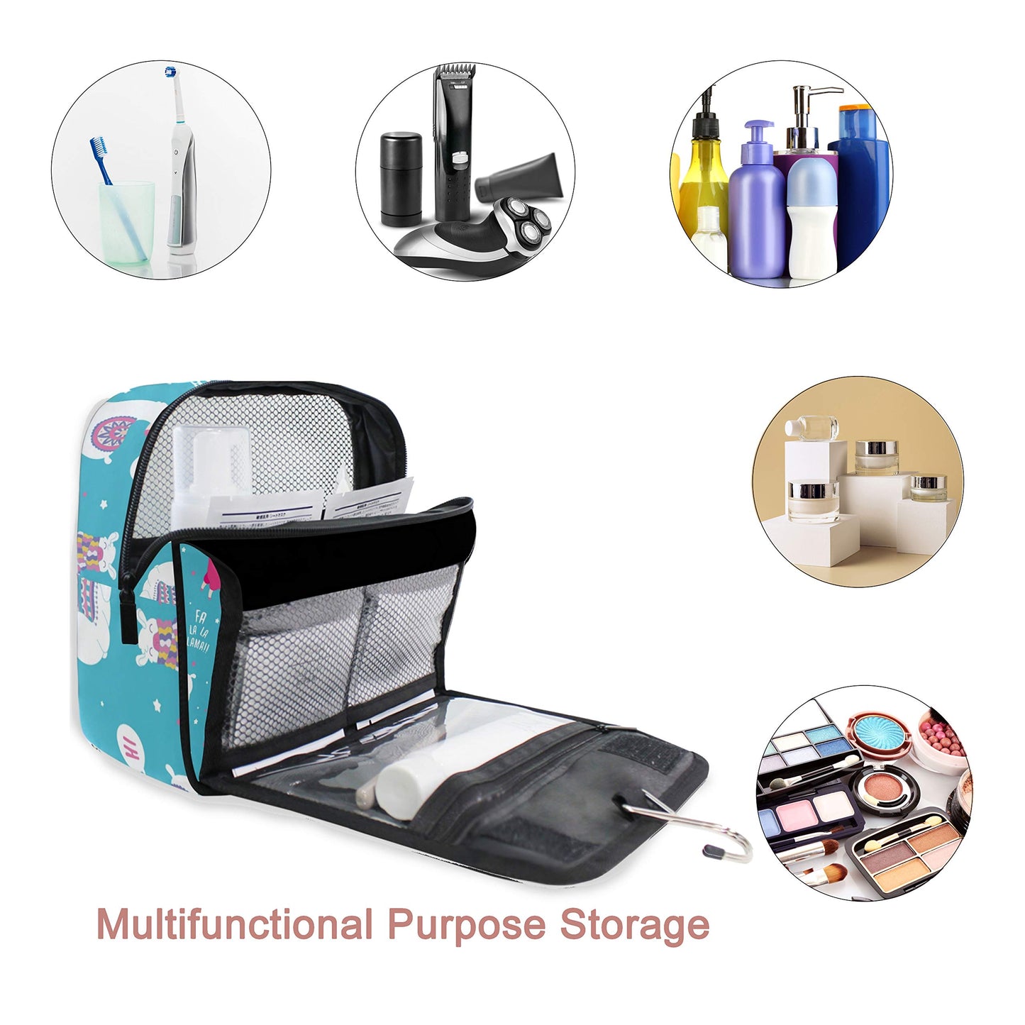 Hanging Travel Toiletry Bag Kit Makeup Case Cosmetics Organizer for Men Women (Llama)…