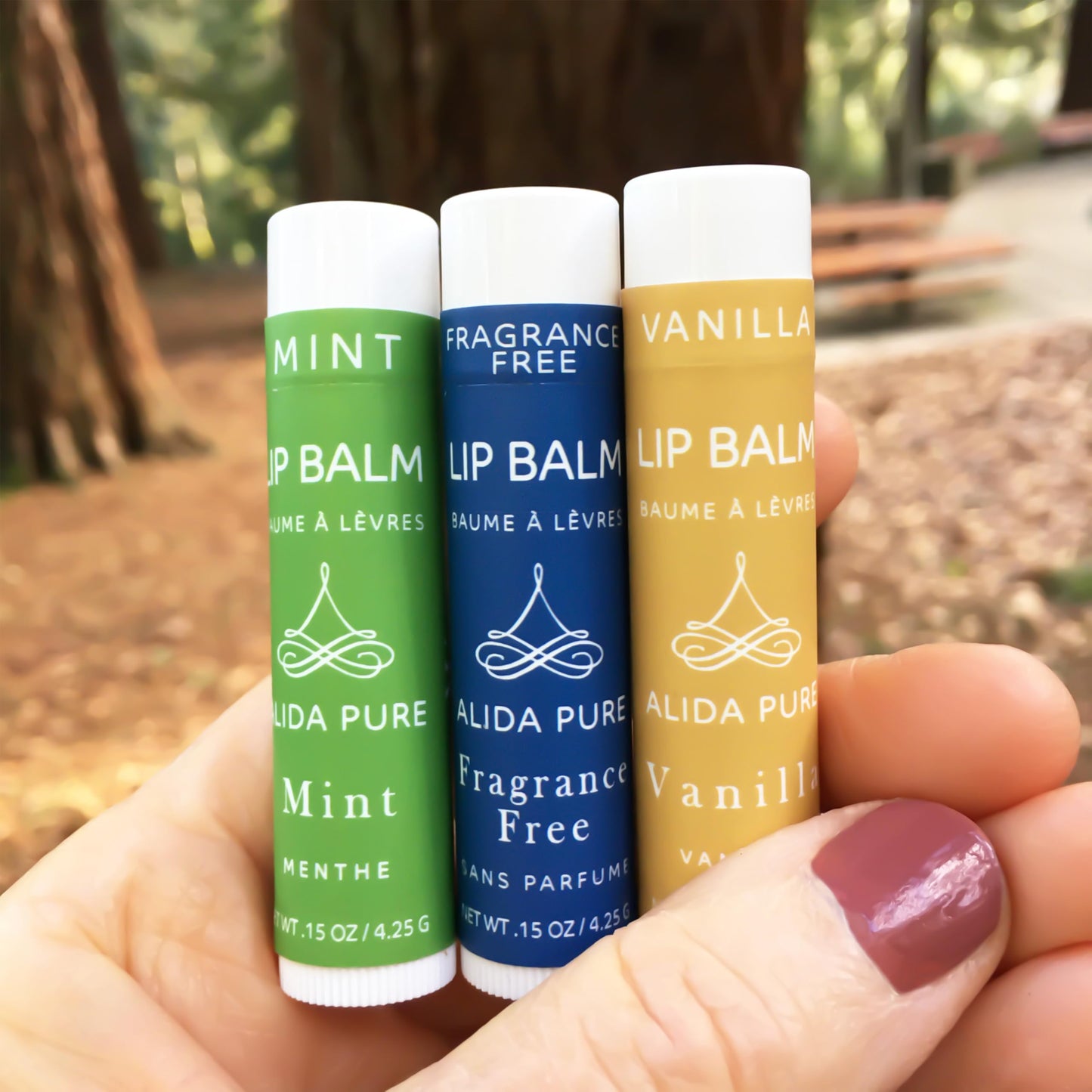 ALIDA PURE Favorites Lip Balm Collection, Vegan Lip Balm Set, Bees Wax Free, Coconut Oil Free, Avocado Oil, Organic Jojoba Oil, Vitamin E, Natural Moisturizer For Dry Cracked Lips, 3 Tube Set