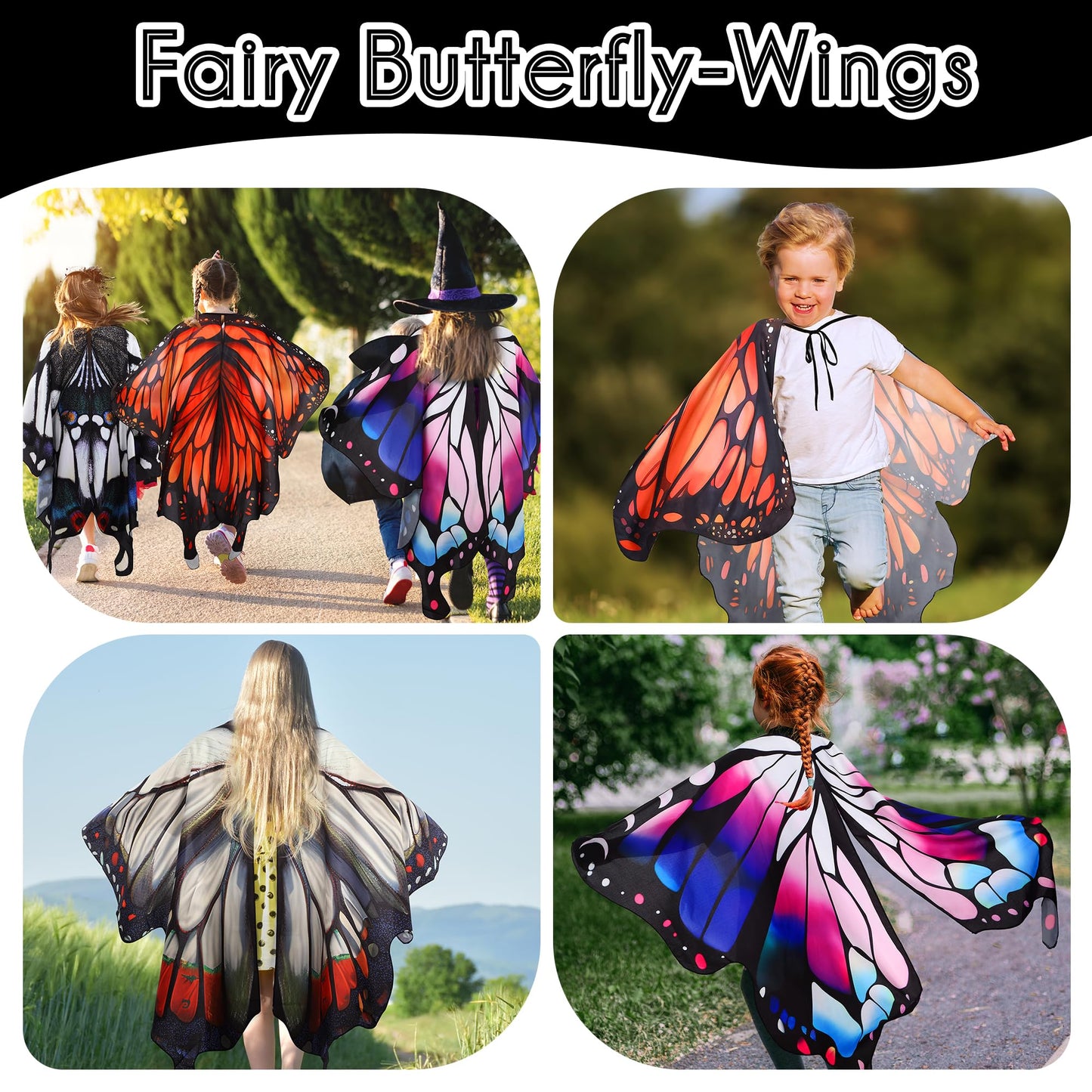 INCOK Girls Butterfly Wings - Fairy Butterfly Wing Cape with Headband and Mask Butterfly Shawl Costumes for Girls Mardi Gras Carnival Halloween Cosplay Party Photograph Dress up Accessories