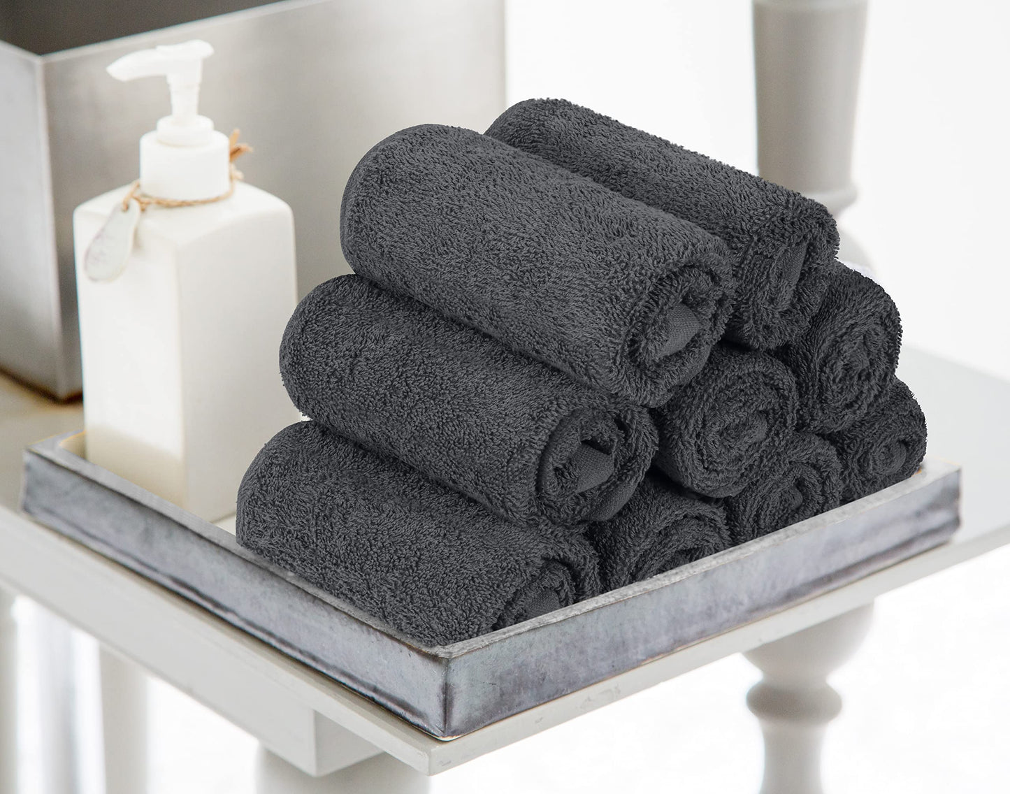 Utopia Towels 12 Pack Cotton Washcloths Set - 100% Ring Spun Cotton, Premium Quality Flannel Face Cloths, Highly Absorbent and Soft Feel Fingertip Towels (Grey)