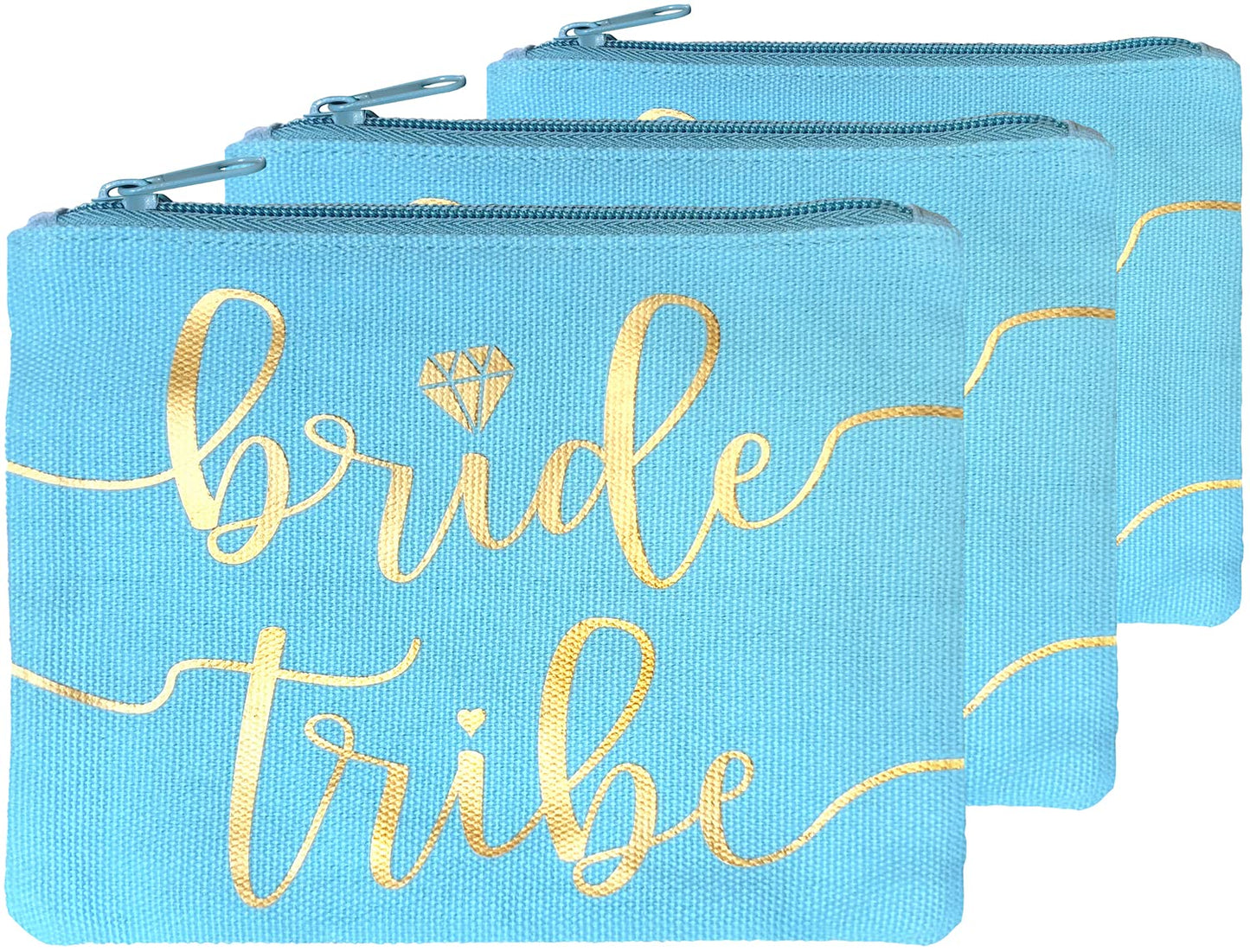 Bride Tribe Makeup Bags - Bridesmaid Favor for Bachelorette Party, Bridal Shower, Wedding. Cosmetics/Toiletries Bag, Wedding Survival Kit, Hangover Kit, Keepsake (3pc Bride Tribe, Blue)