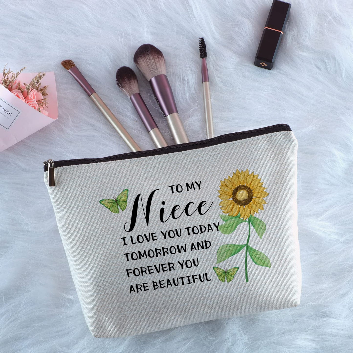 Yegifeyct Niece Gifts from Auntie Uncle Zipper Travel Makeup Bag Birthday Gift for Niece from Aunt Inspirational Encouragement Graduation Gifts for Niece