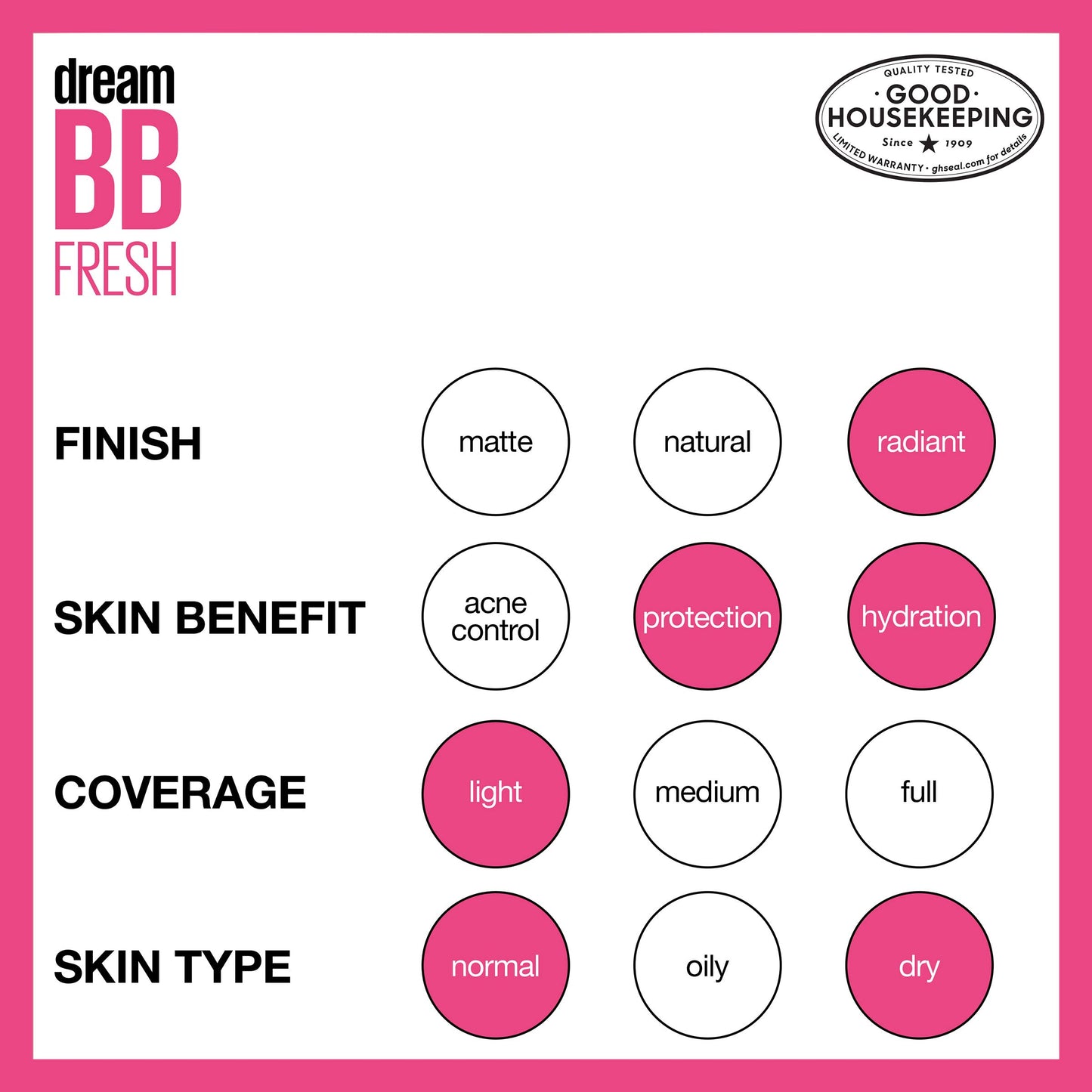 Maybelline Dream Fresh BB 8-in-1 Beauty Balm Skin Perfector SPF 30, Light/Medium, 1 oz (Pack of 3)