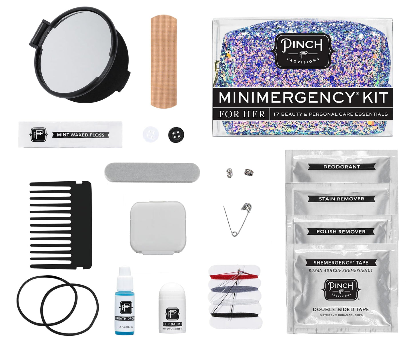 Pinch Provisions Mermaid Glitter Minimergency Kit, includes 17 Travel-Sized Cosmetic Essentials, Convenient for Purses, Emergency Beauty Accessories, Gifts for Holiday’s & Birthday’s