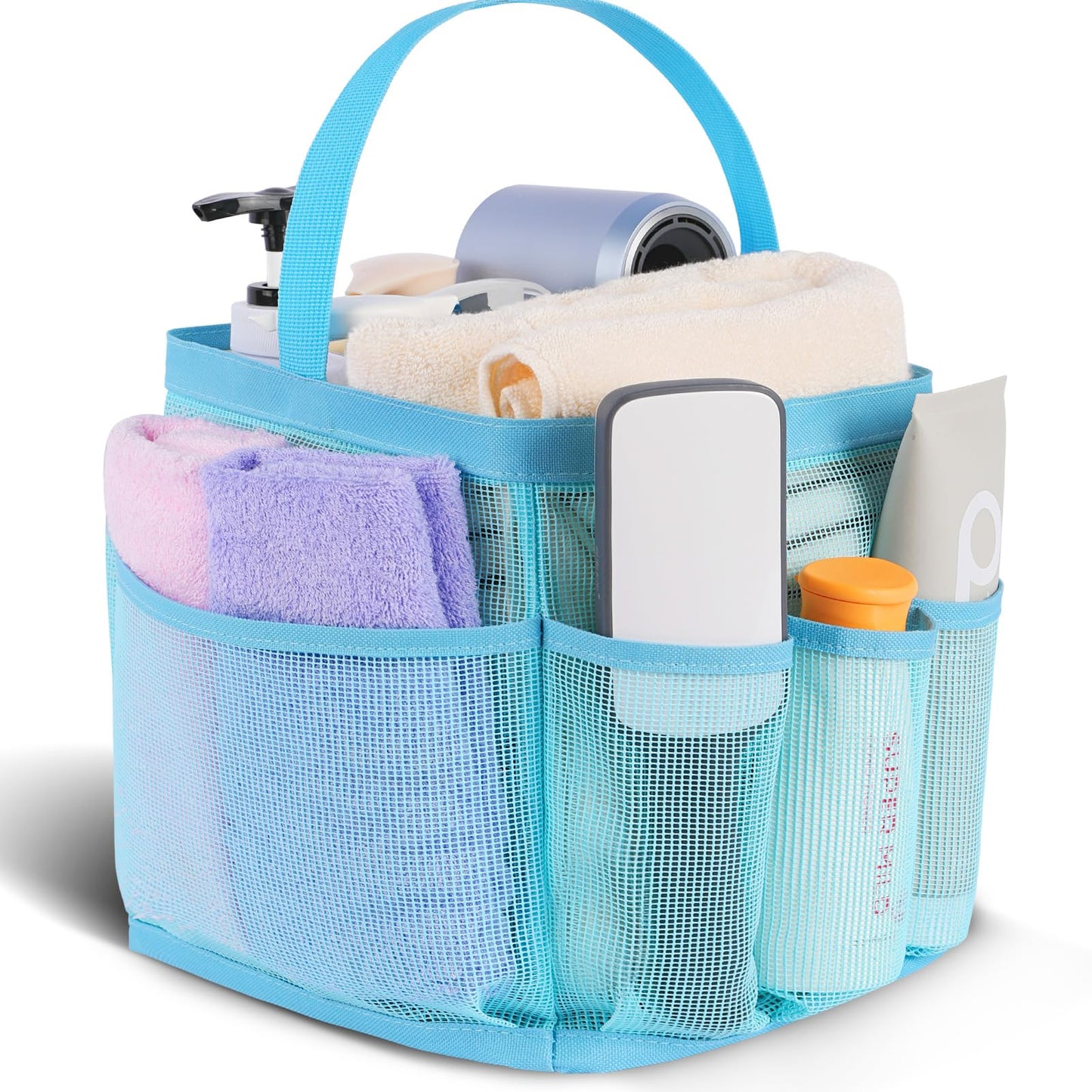 EUDELE Mesh Shower Caddy Portable, 8-Pocket Large Capacity, Quick Dry, Easy Clean, Ideal for Beach, Swimming, Gym, Travel