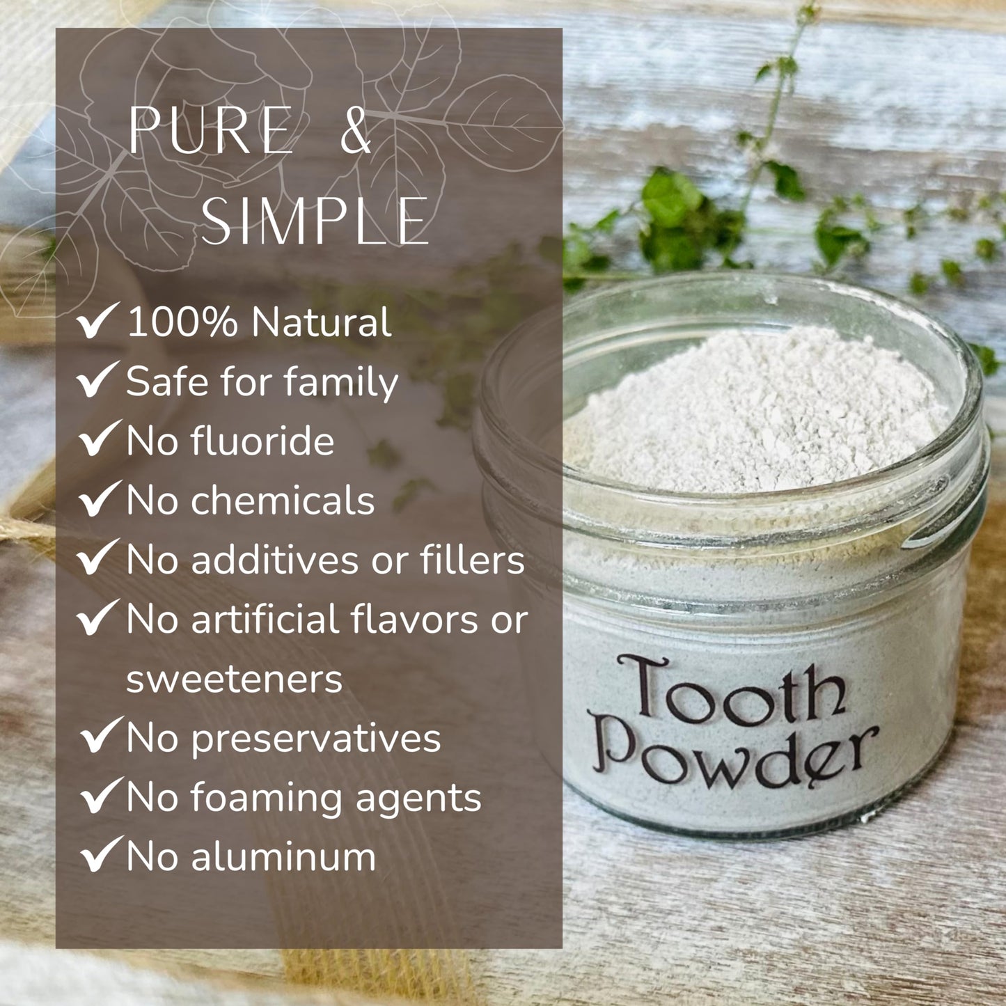 HOMESTEADER'S DREAM - Pure All-Natural Flouride Free Toothpaste Powder | Mineral Bentonite Clay | Cleaning Polishing | Organic Peppermint Cinnamon Clove | Glass Jar (Peppermint, 2.5 oz, 70g)