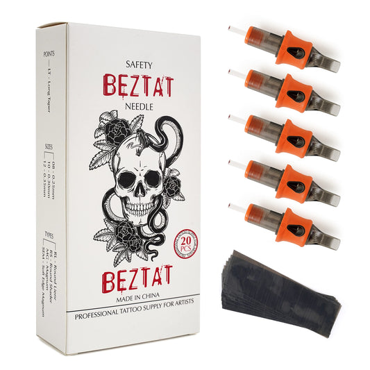 BEZTAT Ultra Premium Professional Tattoo Needles Cartridge w/Grip & Machine Covers Sleeves #08 Magnum 20 Pack (0811M1)