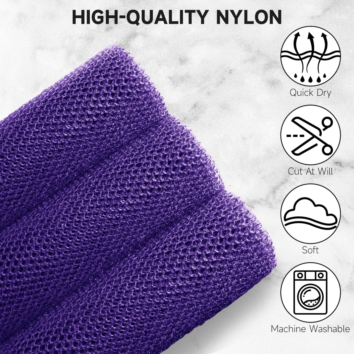 Metene 3 Pieces African Exfoliating Net, Colorful African Net Cloth, Long African Net Sponge Body Scrubber for Use in Shower, Bath Shower Wash Cloth for Skin Smoother Daily Use (Purple)