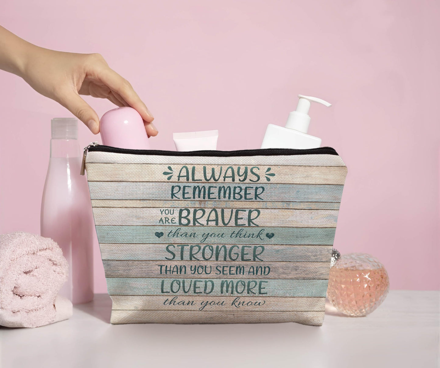 uinwk Inspirational Makeup Bag,Motivational Makeup Bag Cosmetic Bag,Always Remember You Are Braver Than You Think Bag,Inspirational Gifts For Women Friend Girls