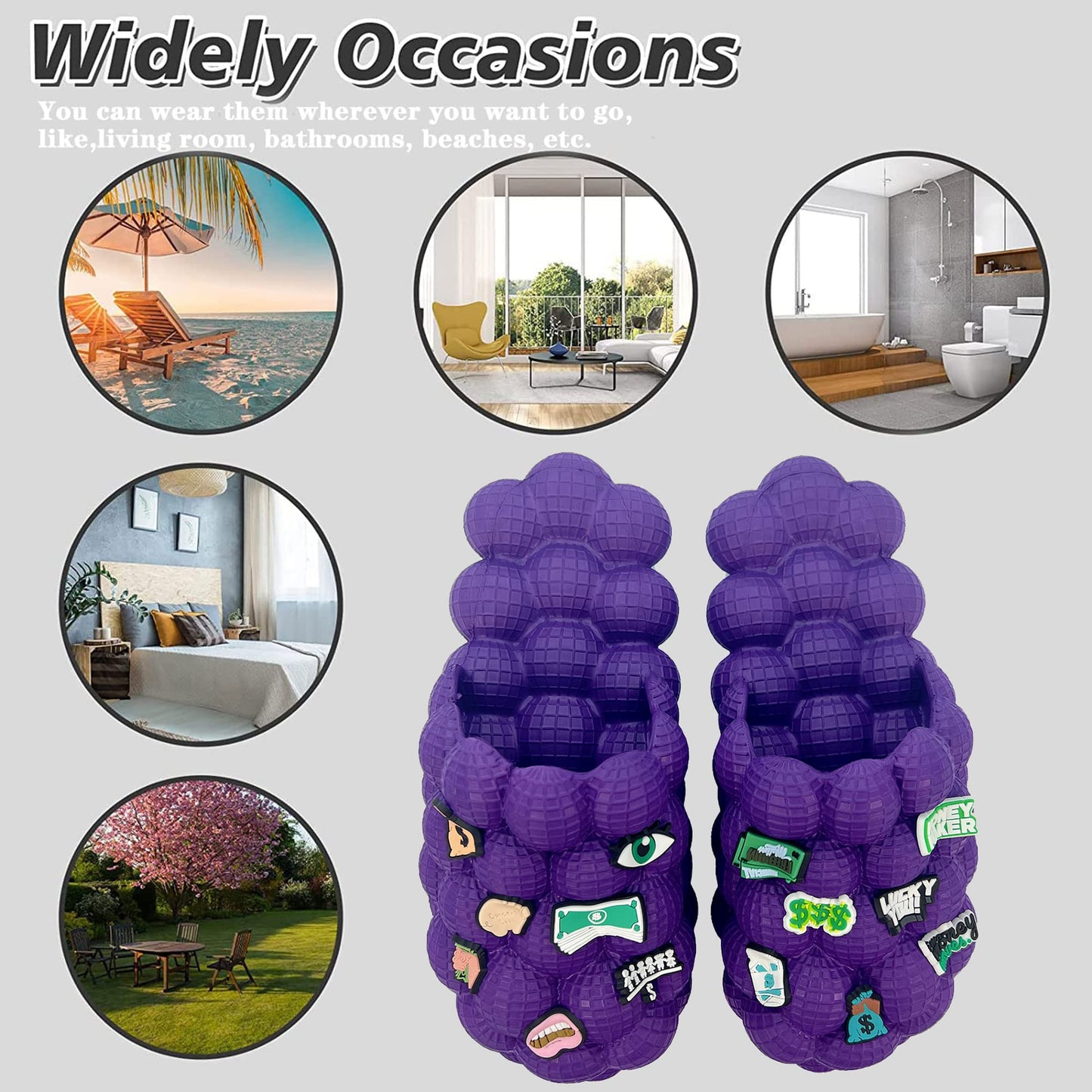 Bubble Slides, Bubble Slippers, Massage Bubble Slides Slippers for Women Men, Funny Lychee Non-slip Spa Slippers, Soft Pillow Stress Relief Slides, Reflexology Sandals for Ladies Slides (11.5-12.5WOMEN/10-11MEN, DIY-Purple, numeric_11_point_5)