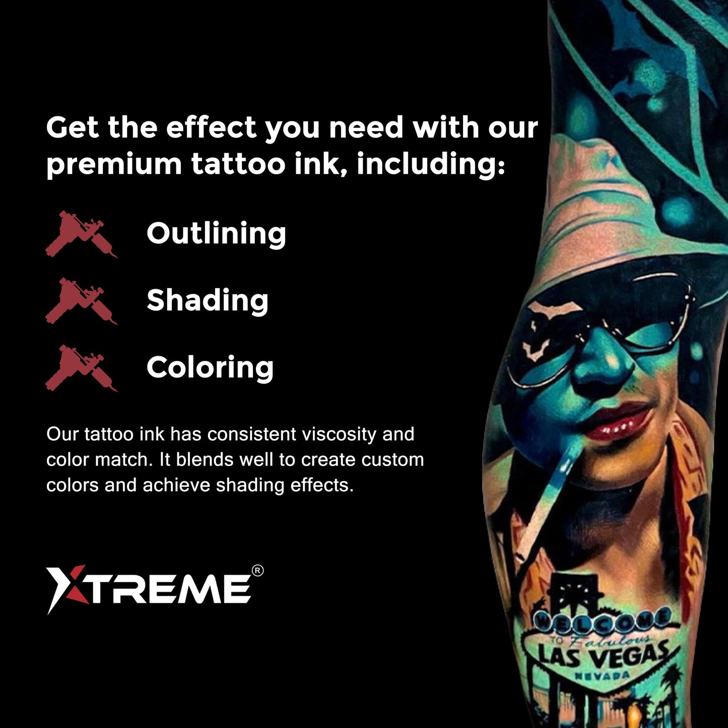 Xtreme Tattoo Ink, Versatile Medium Viscosity for Precision Tattooing, Rich Hue, Quick Healing, Acrylic-Free, Water Based, Highest Safety Stards - Ready-to-Use Tattoo Ink (Go Green, 1 oz)