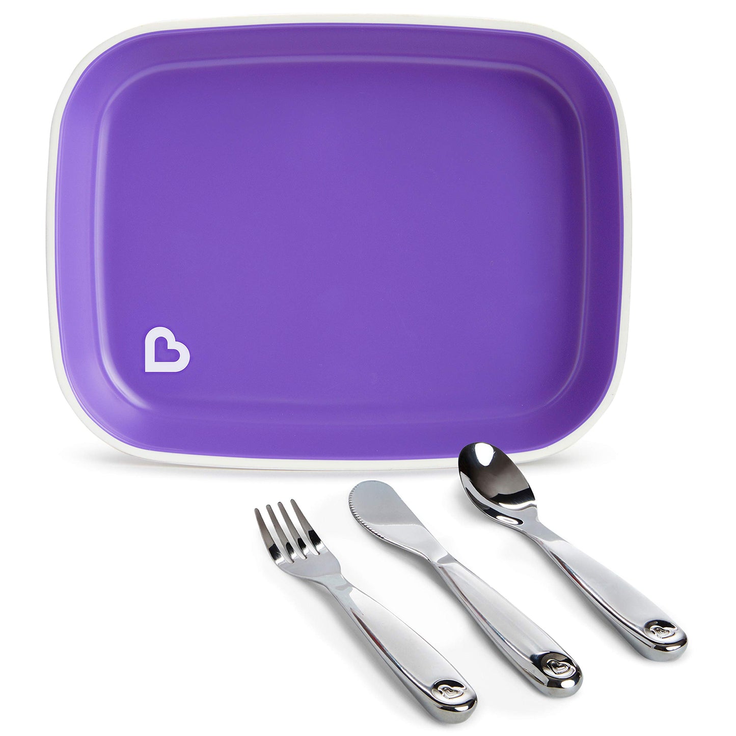 Munchkin® Food Adventure Splash™ Toddler Dining Set, includes Plate and Stainless Steel Utensils, Purple, Gift Set