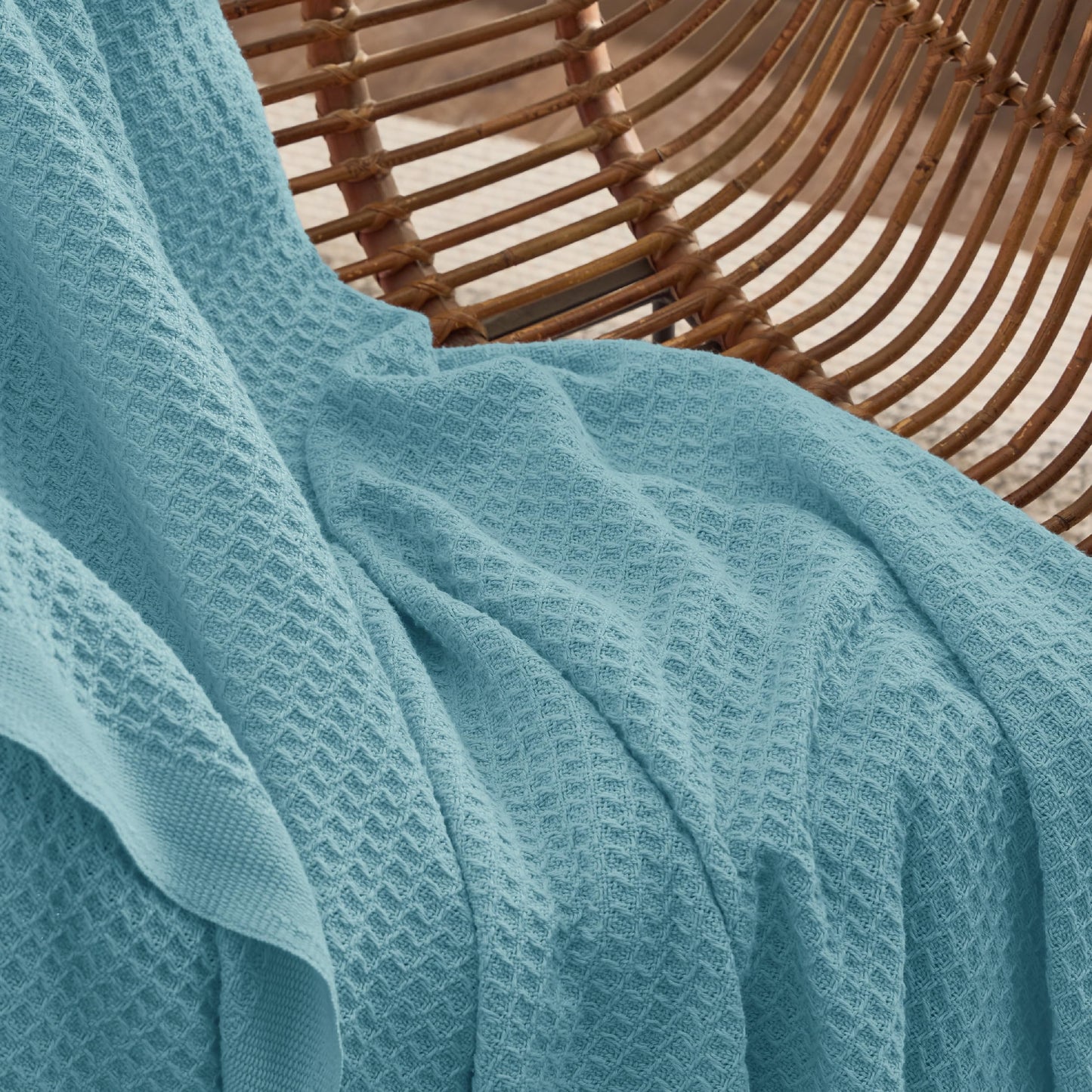 Bedsure 100% Cotton Large Throw Blankets for Couch - Waffle Weave Light Teal Throw Blankets for Bed, Lightweight and Soft Spring Throw Blankets for Office, 50x70 inches