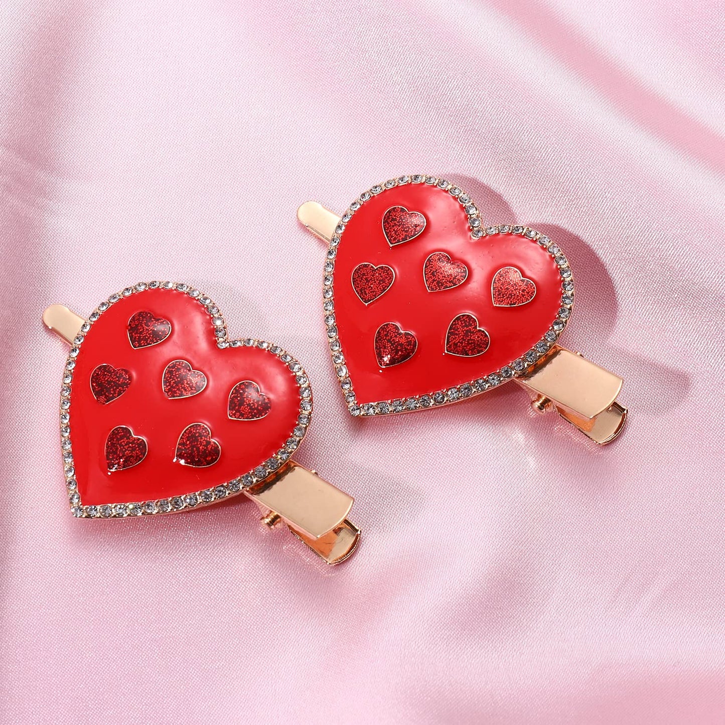 Valentine’s Day Hair Clips Sparkly Rhinestone Enamel Cupid Heart Hairpins for Women Girls Sweet Romantic Triple Love Alligator Clips Barrettes Pretty Styling Hair Accessory Party Gifts (4 packs) (red heart)