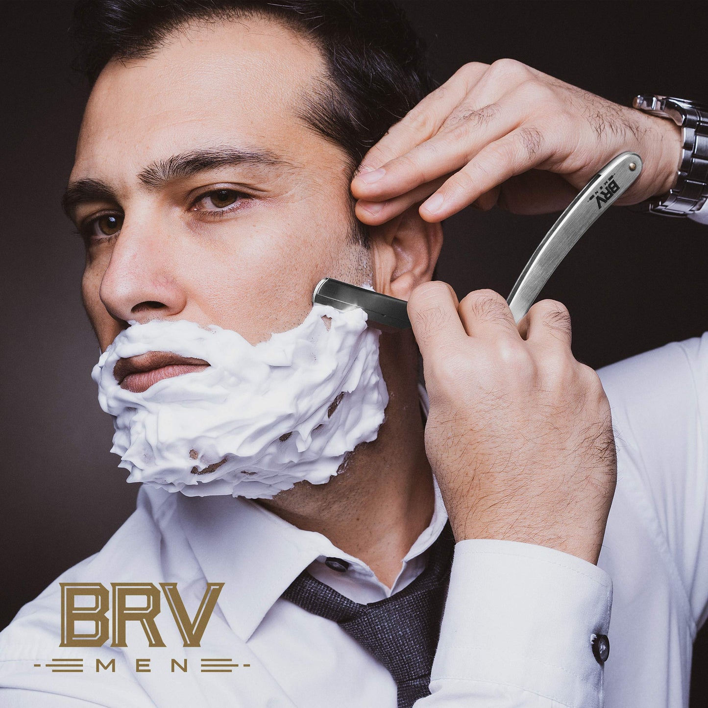 BRV MEN Professional Straight Edge Barber Razor w/ 100 Lord Platinum Single Edge Razor Blades | Straight Razors for Men | Barbershop Accessories | Mens Shaving Knife & Shavette - Silver