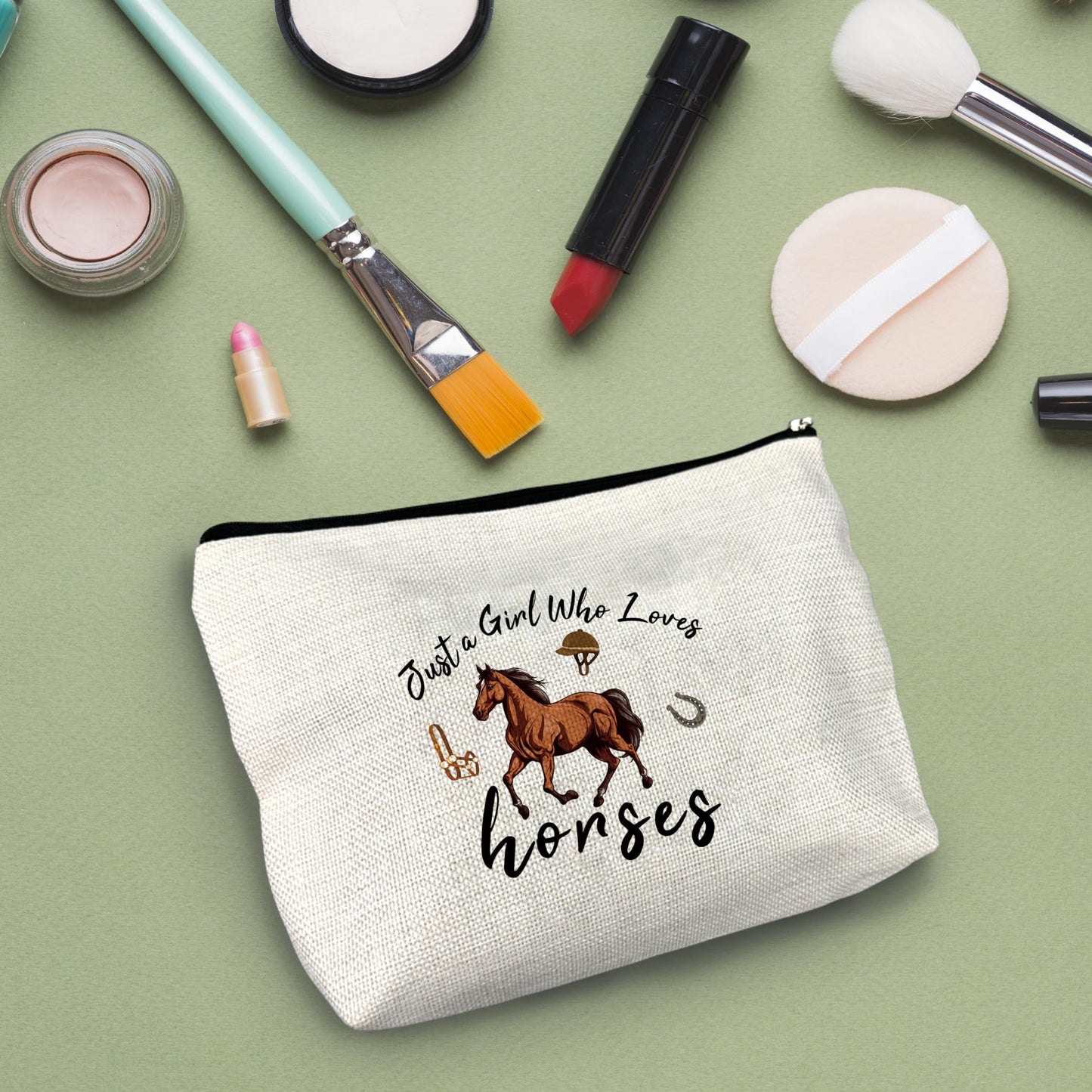 NATSUNO Horses Makeup Bag,Just A Girl Who Loves Horses Make Up Bag,Girls Makeup Bag,Makeup Bag For Girls,Horses Cosmetic Bag,Gifts For Horse Lovers,Horse Gifts For Girls,Inspirational Gifts