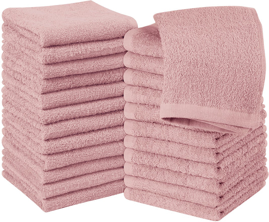 Utopia Towels 24 Pack Cotton Washcloths Set - 100% Ring Spun Cotton, Premium Quality Flannel Face Cloths, Highly Absorbent and Soft Feel Fingertip Towels (Dusty Pink)