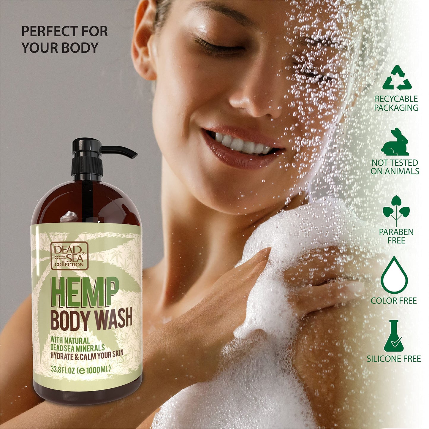 Dead Sea Collection Hemp Body Wash for Women and Men - with Pure Dead Sea Minerals and Hemp Seed Oil - Cleanses and Moisturizes Skin - Pack of 2 (67.6 fl. oz)