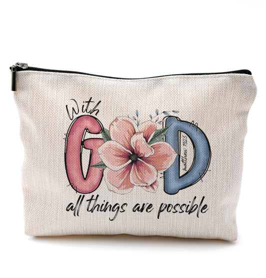 QGFM Christian Gifts for Women,Christian Makeup Bags for Women,Bible Verse Makeup Bag With Zipper,With God All Things Are Possible Cosmetic Bag