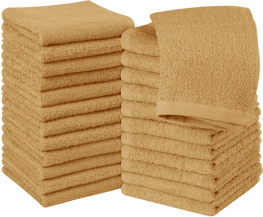 Utopia Towels 24 Pack Cotton Washcloths Set - 100% Ring Spun Cotton, Premium Quality Flannel Face Cloths, Highly Absorbent and Soft Feel Fingertip Towels (Beige)