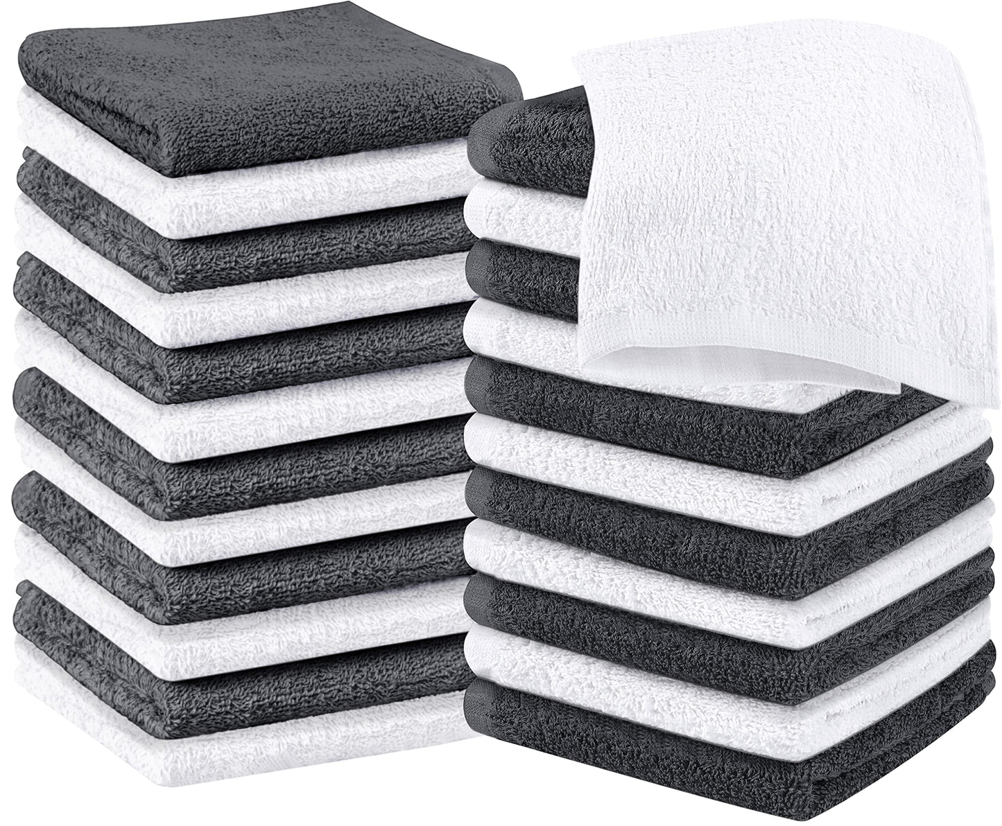 Utopia Towels 24 Pack Cotton Washcloths Set - 100% Ring Spun Cotton, Premium Quality Flannel Face Cloths, Highly Absorbent and Soft Feel Fingertip Towels (Grey, White)