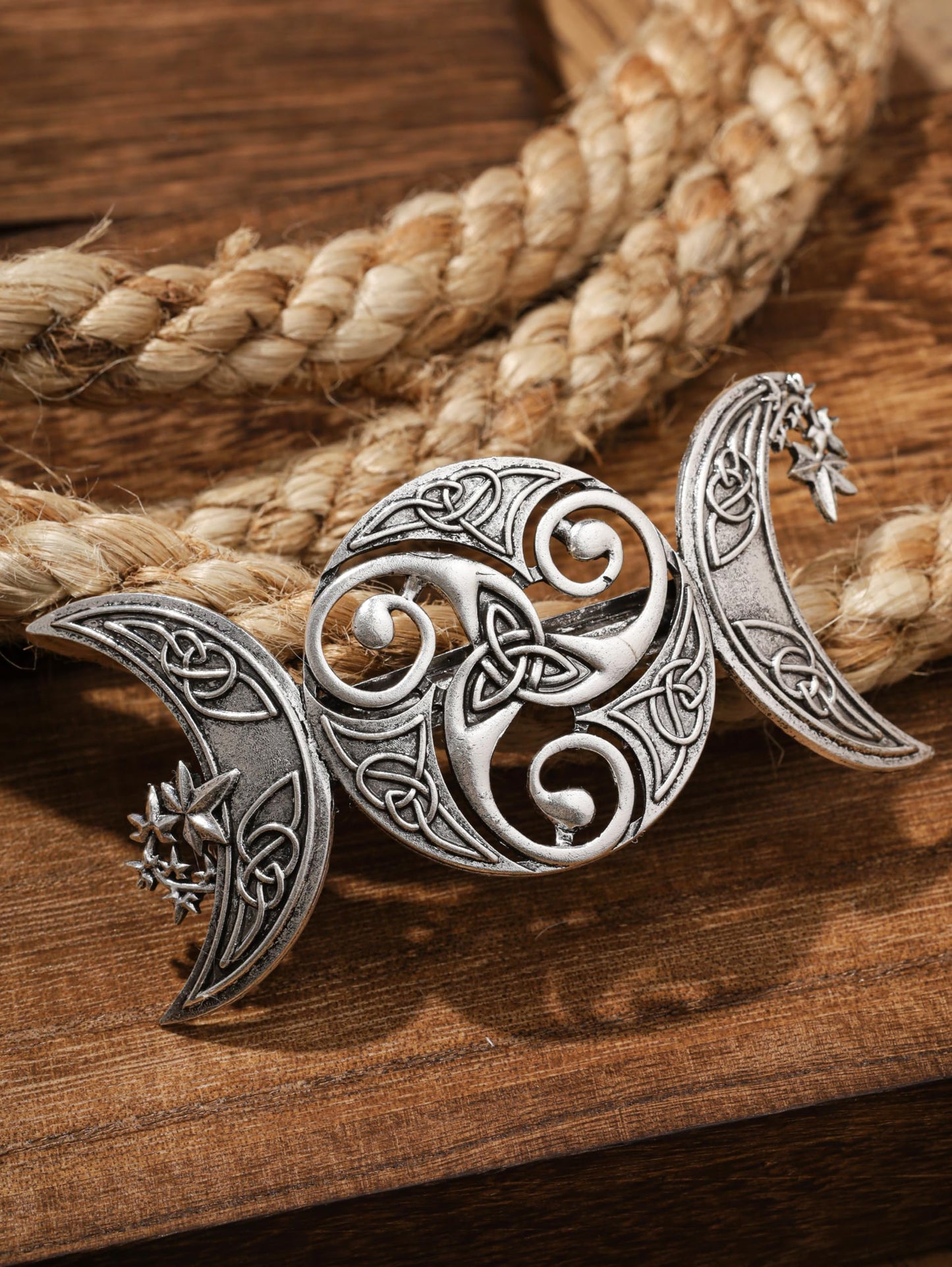 HAQUIL Triple Moon Celtic Knot Hair Clip Vintage Hollow Moon Hair Clip Barrette Jewelry for Women