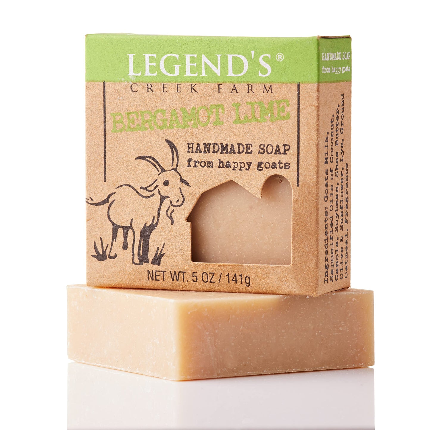 Legend's Creek Farm Goat Milk Soap - Cleansing Moisturizing Soap Bar for Hands and Body - 5 Oz Creamy Lather, Nourishing, Gentle Natural Soap for Sensitive Skin (Bergamot Lime, Pack of 2)