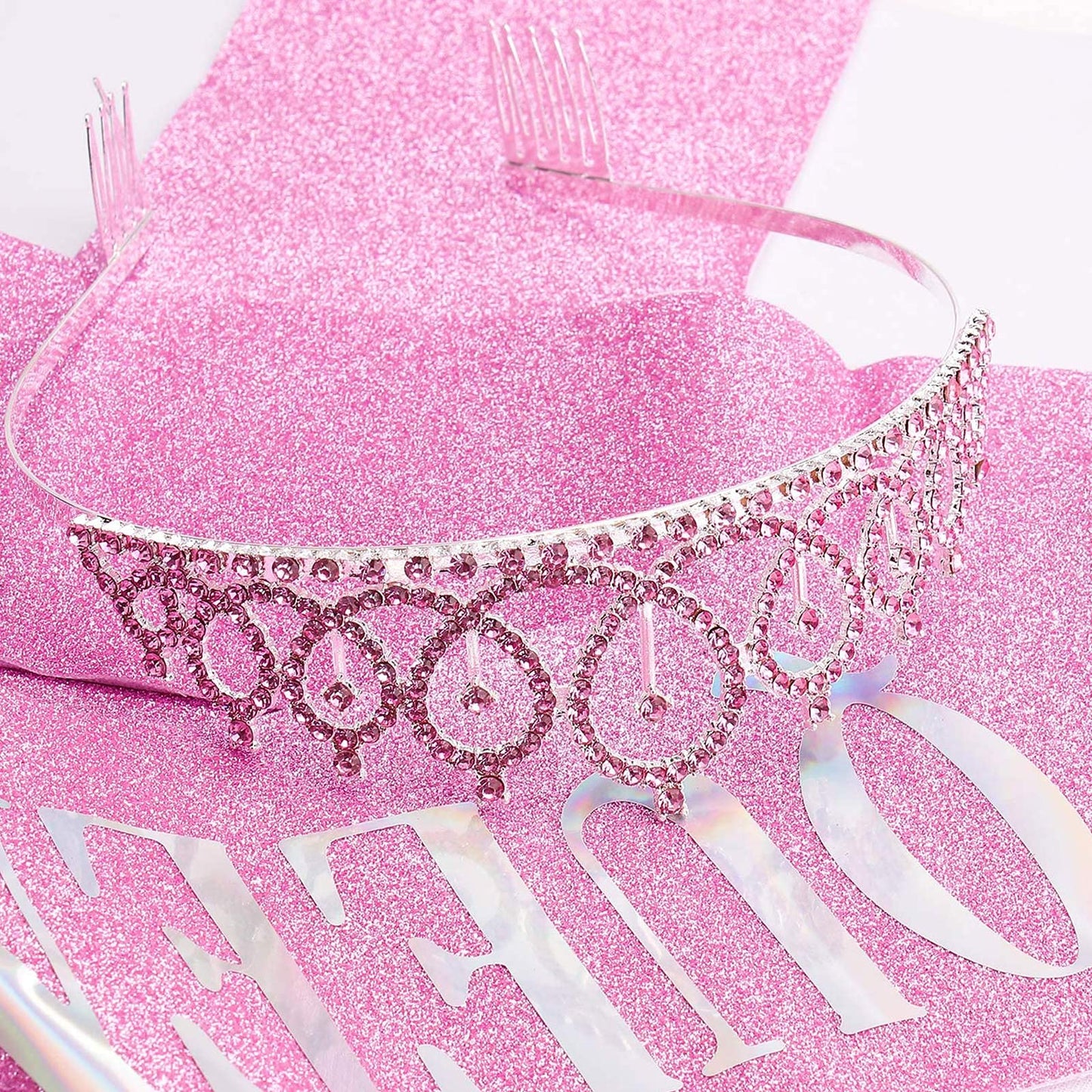 Birthday Crown, Didder Pink Birthday Girl Sash & Rhinestone Tiara Set, Birthday Tiara Birthday Crowns for Women Birthday Sash and Tiaras for Women Girls Birthday Gifts Party Accessories