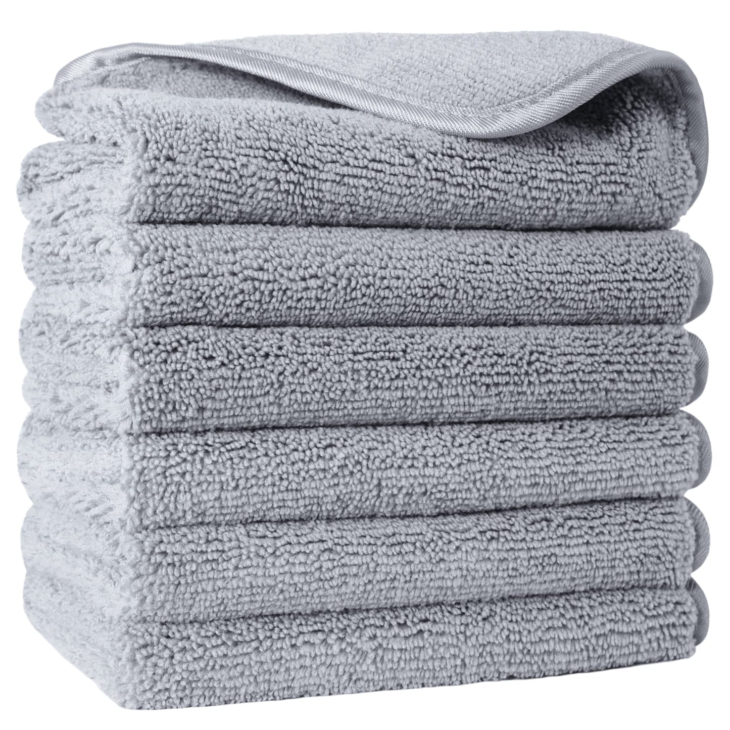 POLYTE Premium Lint Free Microfiber Washcloth Face Towel, 13 x 13 in, Set of 6 (Gray)