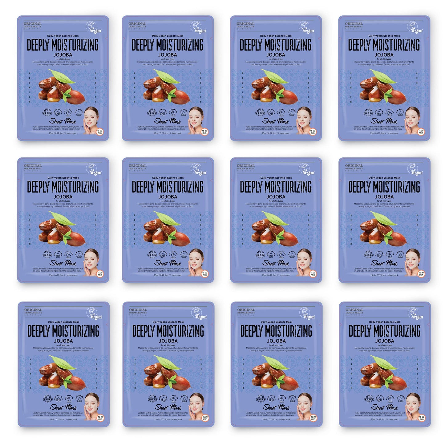 Innerest Original Derma Beauty Collagen Face Masks 12 PK Deep Moisturizing Jojoba Face Mask Skin Care Sheet Masks Set for Beauty & Personal Care Korean Face Mask