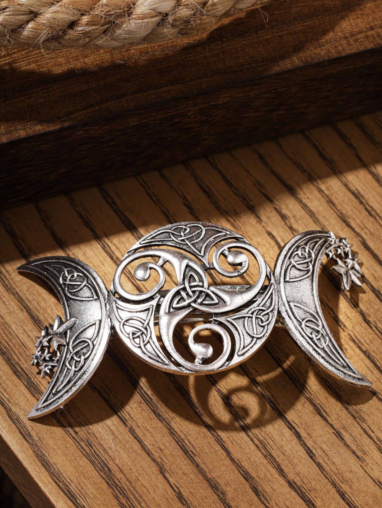 HAQUIL Triple Moon Celtic Knot Hair Clip Vintage Hollow Moon Hair Clip Barrette Jewelry for Women