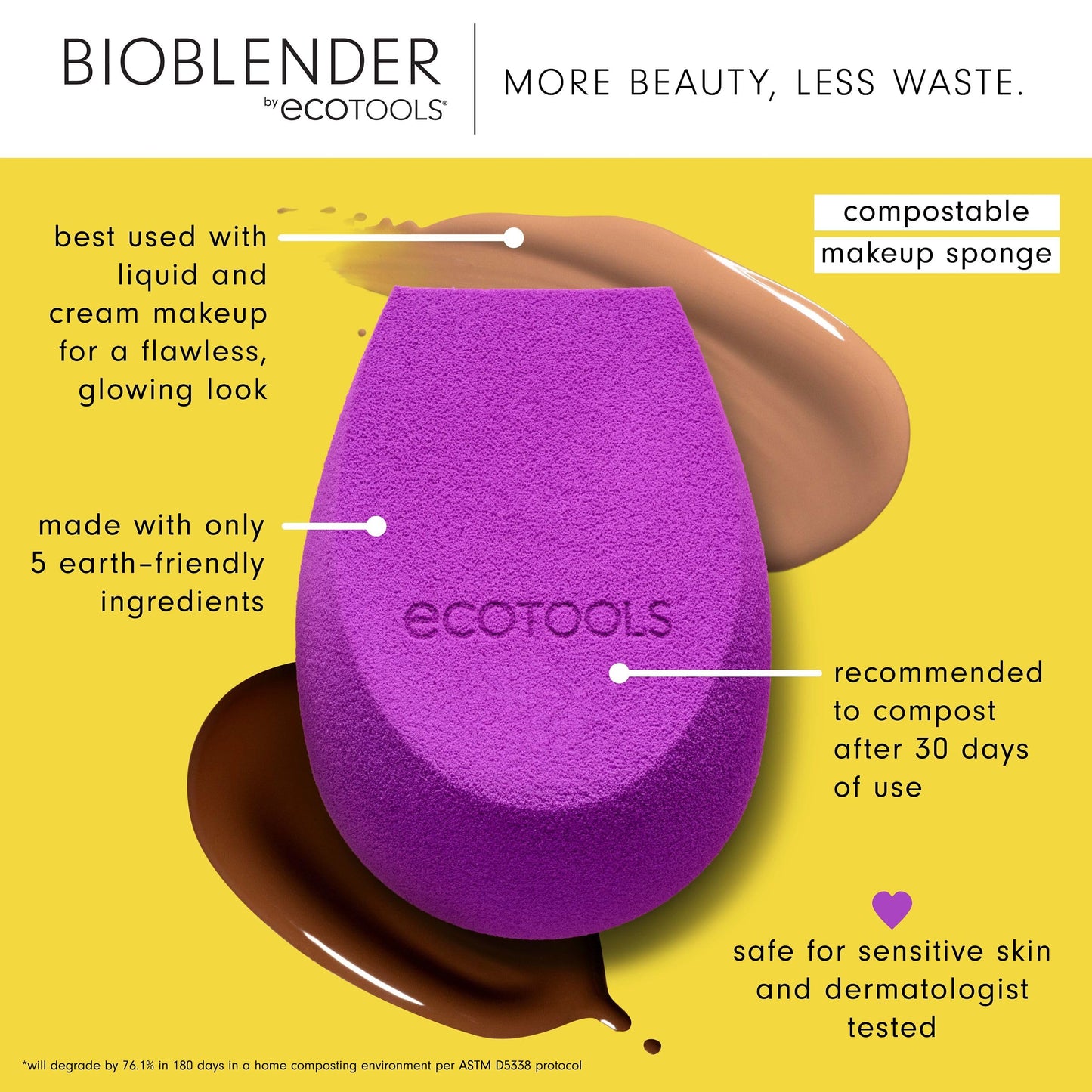 EcoTools Bioblender Duo, Compostable Makeup Blending Sponges, For Liquid & Cream Foundations, Eco Friendly Makeup Sponges for Natural Looking Skin, Sustainable, Cruelty-Free & Vegan, 2 Count