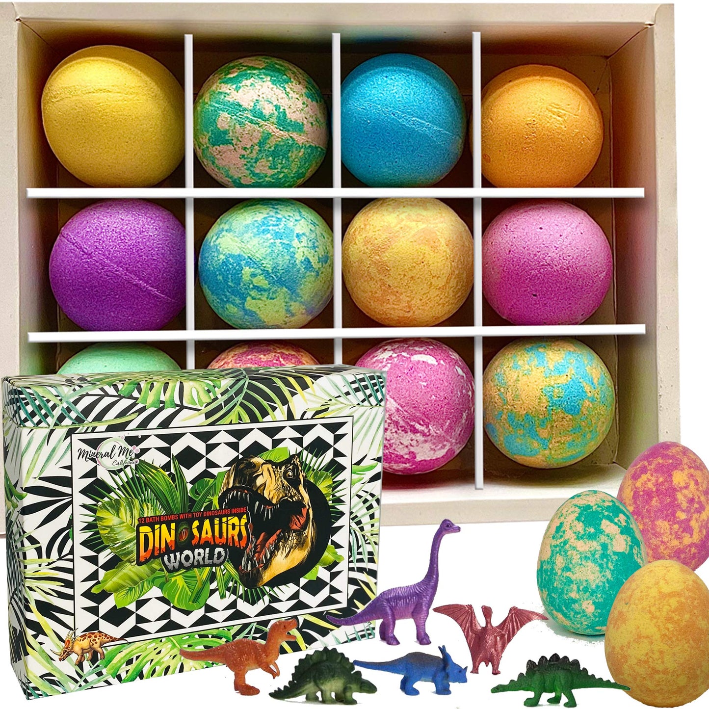 Bath Bombs for Kids with Surprise Inside - 12 Dinosaur Bath Bombs with Toys Inside, Organic Colorful Bubble Bath Fizzies, Dino Egg Bath Bomb, Fizzy Balls w/Rich Bubbles, Halloween Party Favors